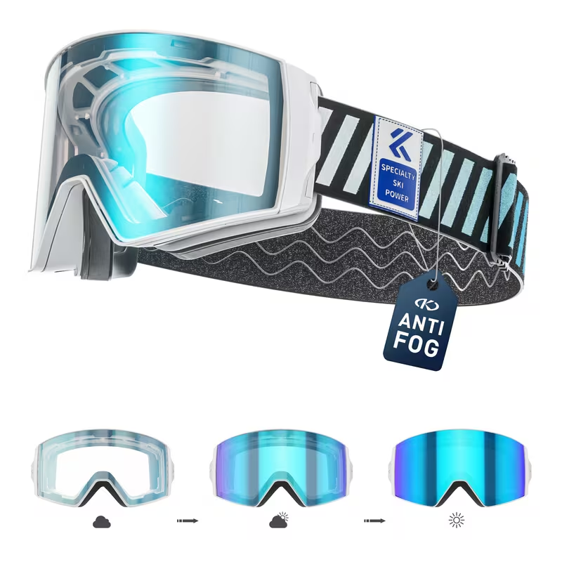 Magnetic Photochromic Ski Goggles OTG Helmet Compatible – 16-Point Magnetic Swap Lens, Triple-Layer Foam, Double Anti-Fog Dual-Layer PC 99.99% UV Protection for Men & Women, Includes Case & Bag