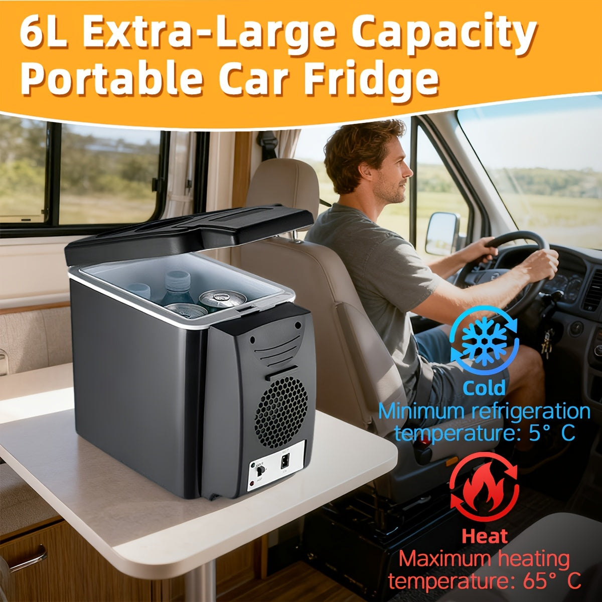 Car Refrigerator 6-Liter Dual-Purpose Hot And Cold Insulation Box for Home And Car, Portable Small Refrigerator for Cars, Large Capacity Energy-Saving Small Refrigerator, Top Storage Cup Holder