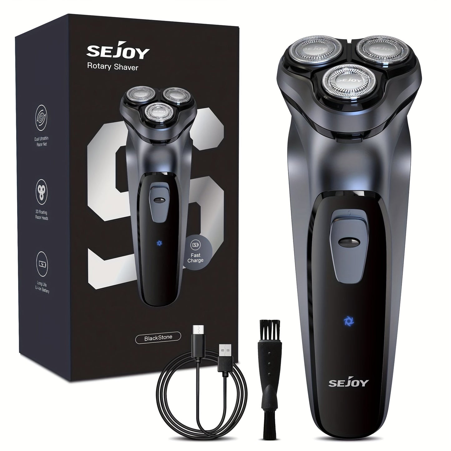 Electric Shaver Men 3D Floating Rotary Head Rechargeable Razor – Pop-Up Trimmer 1-Hour Fast Charge LCD Display, Wet Dry Shaving Machine Replaceable Cutter Head for Home & Travel Daily Grooming