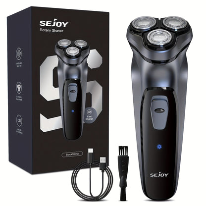 Electric Shaver Men 3D Floating Rotary Head Rechargeable Razor – Pop-Up Trimmer 1-Hour Fast Charge LCD Display, Wet Dry Shaving Machine Replaceable Cutter Head for Home & Travel Daily Grooming