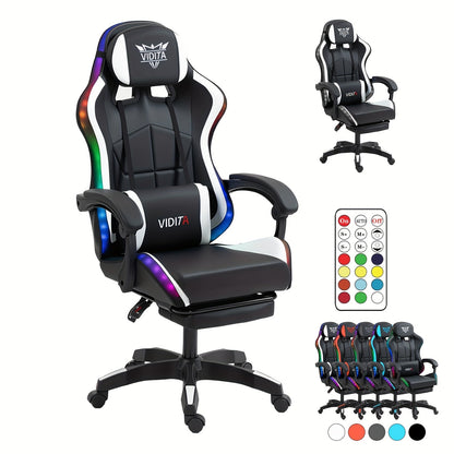 RGB Gaming Chair with LED Lights Footrest Ergonomic Gaming Chair with Massage Lumbar Support Reclining Video Game Chair for Adults Home Office Computer Chair with USB RGB Lighting