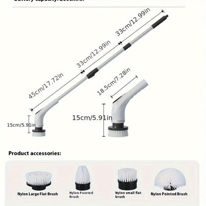 Electric Spin Scrubber with 9 Interchangeable Brush Heads 5 Speed Settings & 3 Extendable Handles - Power Scrubber for Bathroom Kitchen Tile Floor Carpet, Cordless Rotary Cleaning Brush Green White