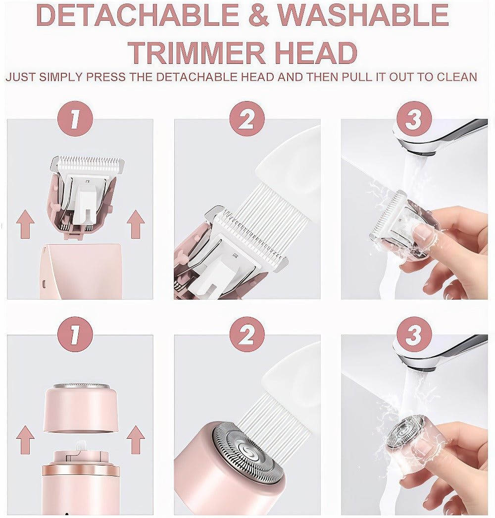 Bikini Trimmer for Women 2-in-1 Dual Head IPX7 Waterproof Electric Shaver Body Hair Trimmer Facial Hair Remover Bikini Underarm Leg Arm Face 90-Min Battery USB Rechargeable Pink Travel-Friendly
