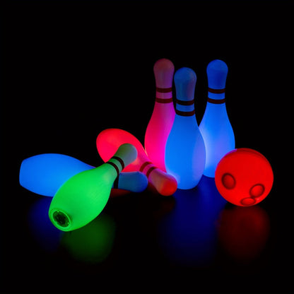 Kids Glow Bowling Set 12 Piece Light-Up Pins & Balls 10 Pins 2 Balls 7.87 Inch Indoor Outdoor Toddler Game Active Play Birthday Gift Boys Girls Ages 3+