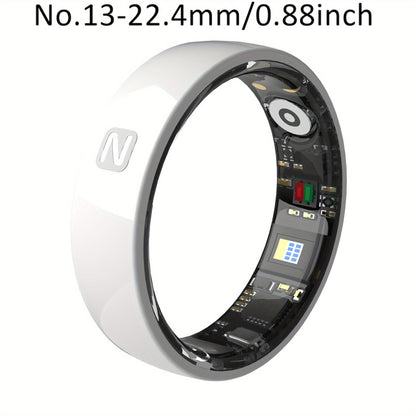 Fitness Tracker Smart Ring – IP68 Waterproof, Sleep & Step Monitor, Crystal Charging Case, Stainless Steel | Men & Women Sizes 7–13