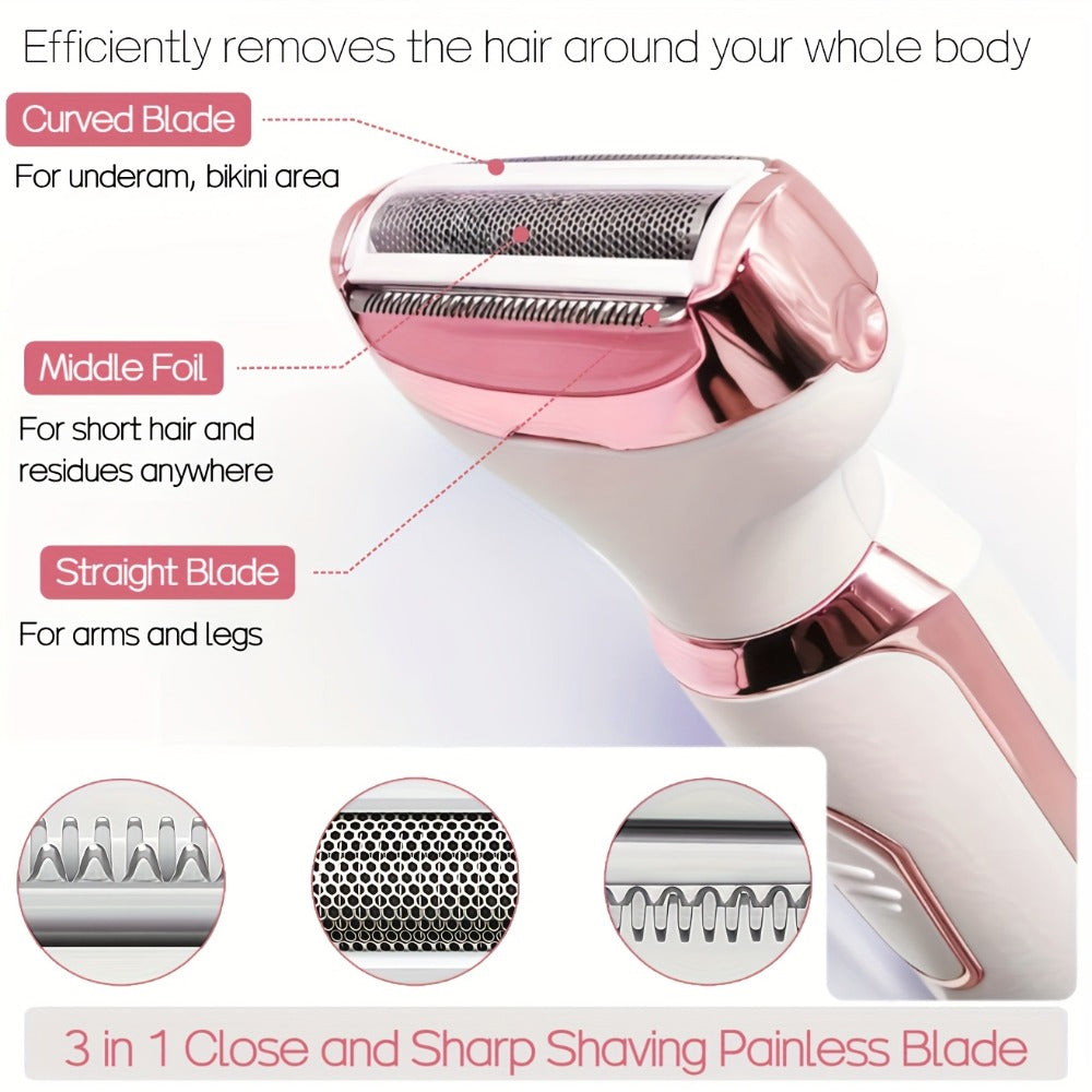 Electric Razor for Women 4-in-1 Rechargeable Lady Shaver Grooming Kit - Painless Wet Dry Hair Removal for Face Nose Legs Underarm Bikini Line Portable USB Rechargeable Gift Set