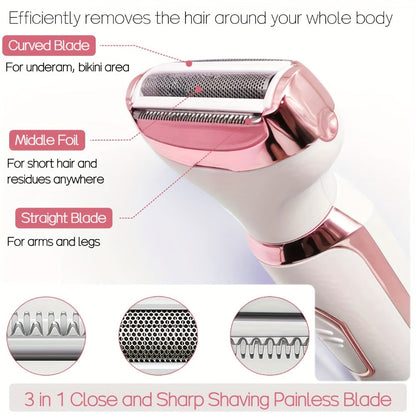 Electric Razor for Women 4-in-1 Rechargeable Lady Shaver Grooming Kit - Painless Wet Dry Hair Removal for Face Nose Legs Underarm Bikini Line Portable USB Rechargeable Gift Set