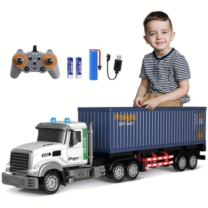 RC Container Semi Truck 1:24 Scale 23.6-Inch Extra Large | 2.4G 100ft Range, Load Cargo, USB Rechargeable | Remote Control Truck Toy for Kids Boys Girls Ages 6+