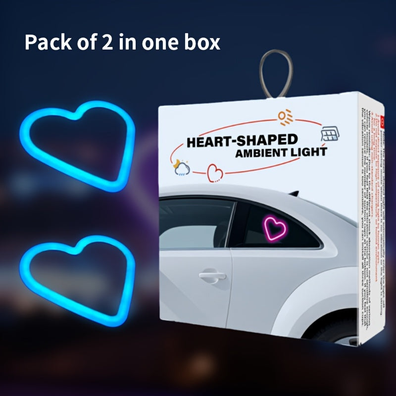 Set of 2 Car Interior Neon Heart Lights Available in Blue, Pink, Red, Ice Blue, Rechargeable Via Solar Or USB, Featuring 5 Lighting Modes, Perfect for Decorating Car Dashboards And Home Parties, an Ideal Gift for Couples During Halloween, Christmas