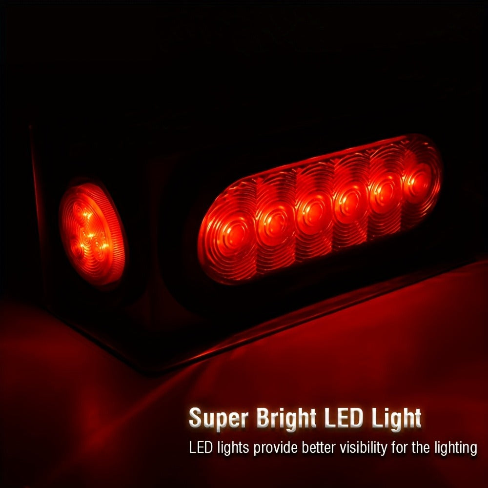 LED Trailer Tail Lights Steel Housing Box 6" Oval Stop Turn Tail Light + 2" Round Amber Marker Lights DOT Rated Heavy Duty for Semi Truck Cargo Boat Trailer, 14-Gauge Steel Enclosure