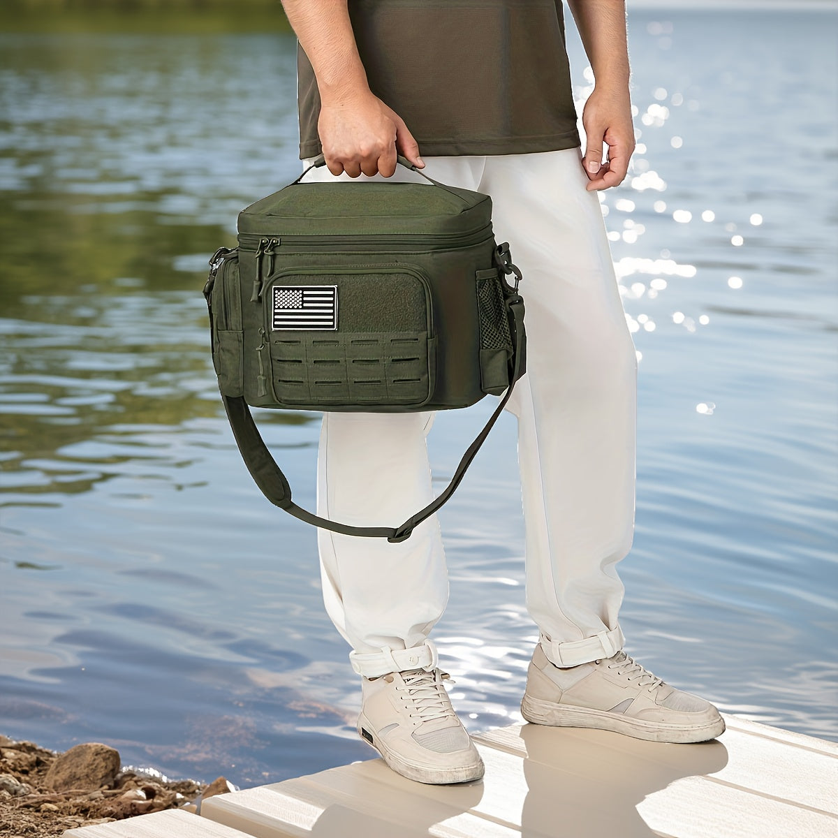 Tactical Insulated Lunch Bag for Men – Expandable Heavy-Duty Cooler Bag with MOLLE Webbing, Leakproof Thermal Lunch Box for Work, Camping, Outdoor Picnic & Hiking – Available in Green, Black & Khaki