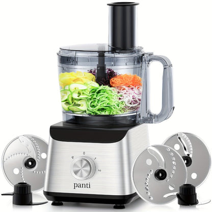 Food Processor 600W 6-in-1 Electric Food Chopper 12-Cup Bowl for Chopping Mincing Dicing Shredding Slicing Puree Dough with Food Chute and Pusher Black Silver