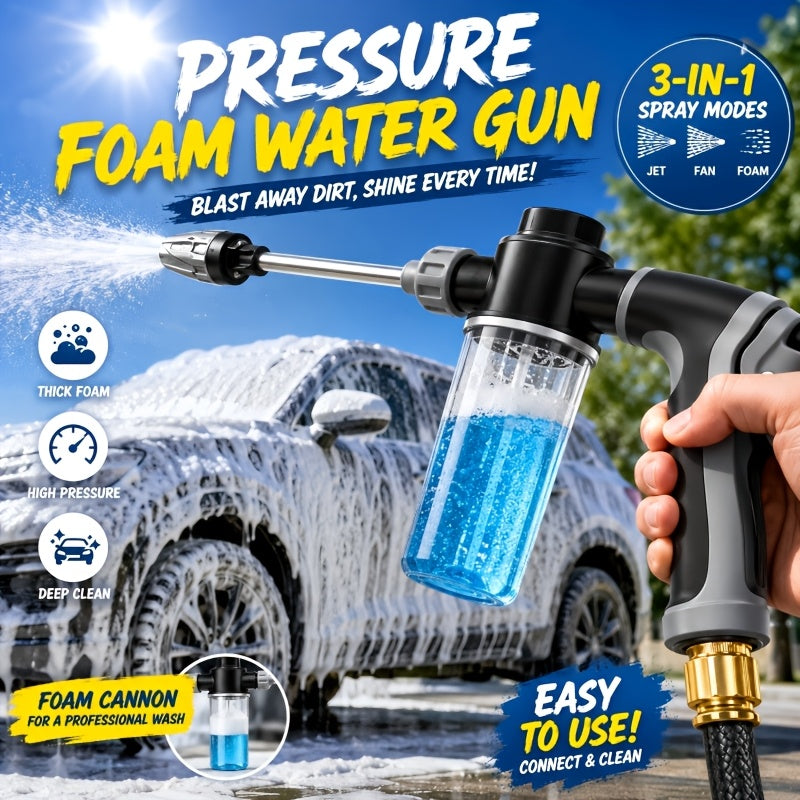 High-Pressure Foam Cleaning Gun, Equipped with 1/2 Inch And 3/4 Inch Hose Adapters, 360-Degree Rotating Nozzle with Adjustable Modes, Suitable for Women And The Elderly, Car Cleaning Tool, Suitable for Cars, Yards, And Various Cleaning Facilities