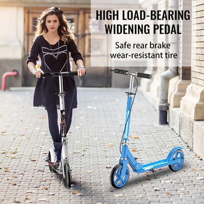 Foldable Adult Kick Scooter with Double Wheels - Rear Suspension & Brake, Lightweight Commuter Scooter for Adults Teens, Smooth Ride on Urban Streets, Non-Electric Manual Scooter for Daily Commuting