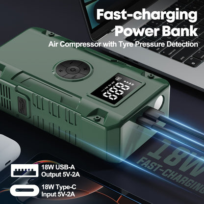 Jump Starter 10000A 7-in-1 with Air Pump – 150PSI Tire Inflator, Portable Battery Booster for Gas & Diesel, USB & USB-C Power Bank, LED Emergency Light