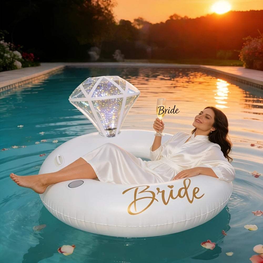 Giant Engagement Ring Pool Float 49×31 Inch Inflatable Diamond Ring Floatie for Bachelorette Party Bridal Shower Wedding Pool Decoration Adults Gold White Pink
