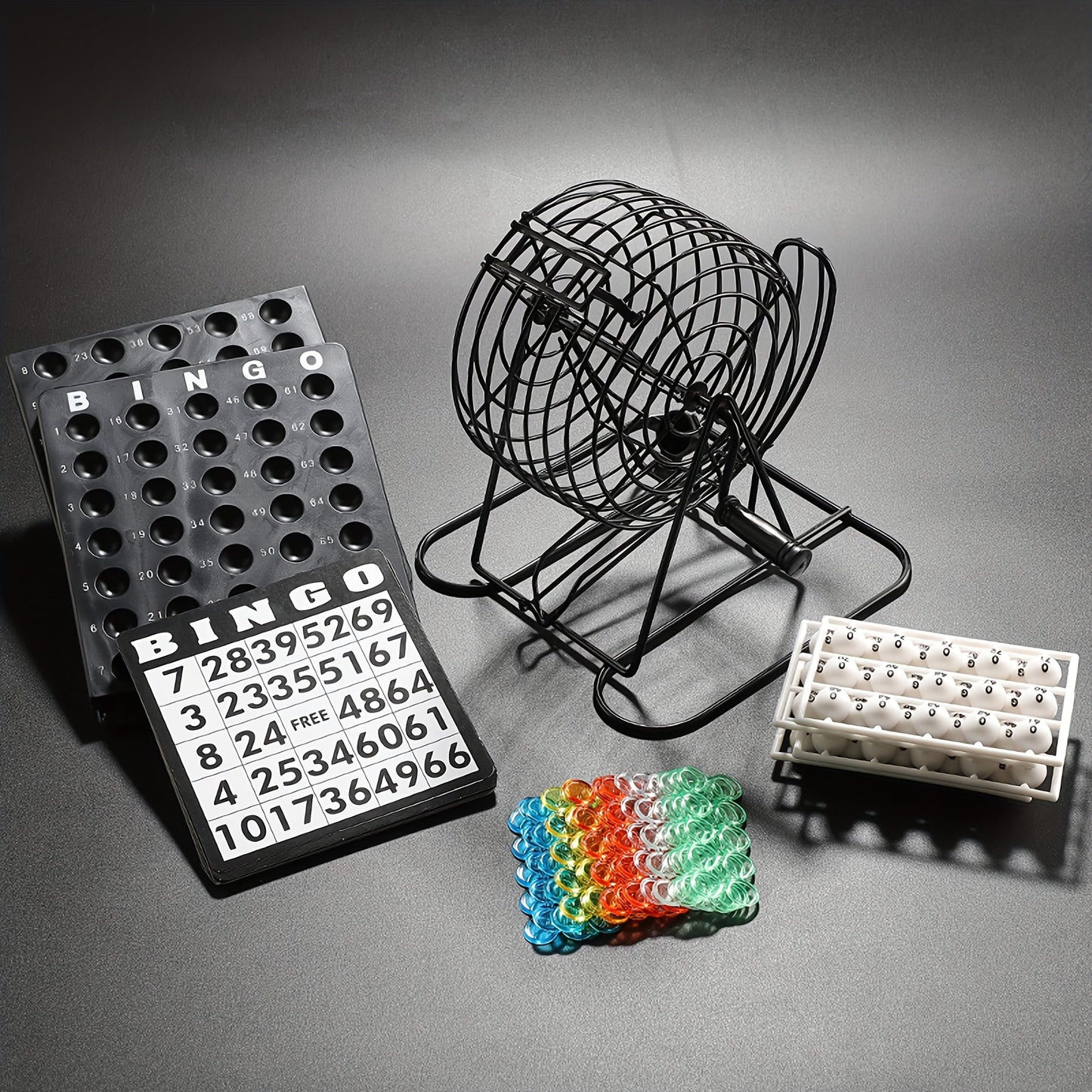 Deluxe Bingo Game Set with Stainless Steel Metal Cage | Includes Bingo Balls Cards & Colorful Chips | Classic Family Board Game for Game Nights Parties and Large Groups