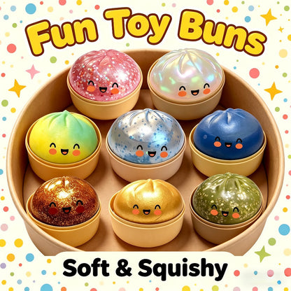 Glitter Dumpling Squishy Stress Ball 3 Pack with Steamer Box – Stretchy Fidget Sensory Toy for Kids & Adults, Colorful Squishies Party Favors Stocking Stuffers, 2026 Upgraded Formula, Random Colors
