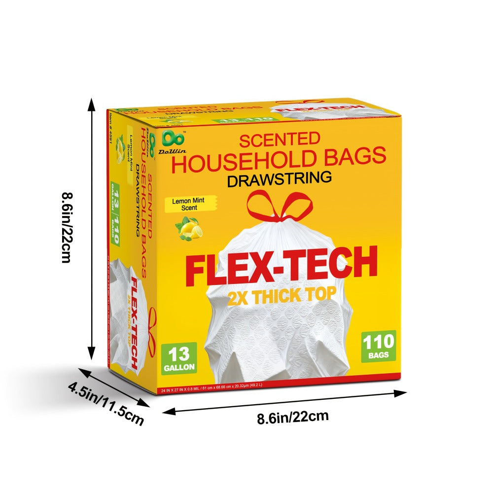 13 Gallon Trash Bags Drawstring Expandable Puncture Tear Resistant Leak-Proof Deodorizing Fresh Lemon Scent Super Durable Kitchen Garbage Bags for Kitchen Garden Large Trash Bins White 20 55 110 165 Count