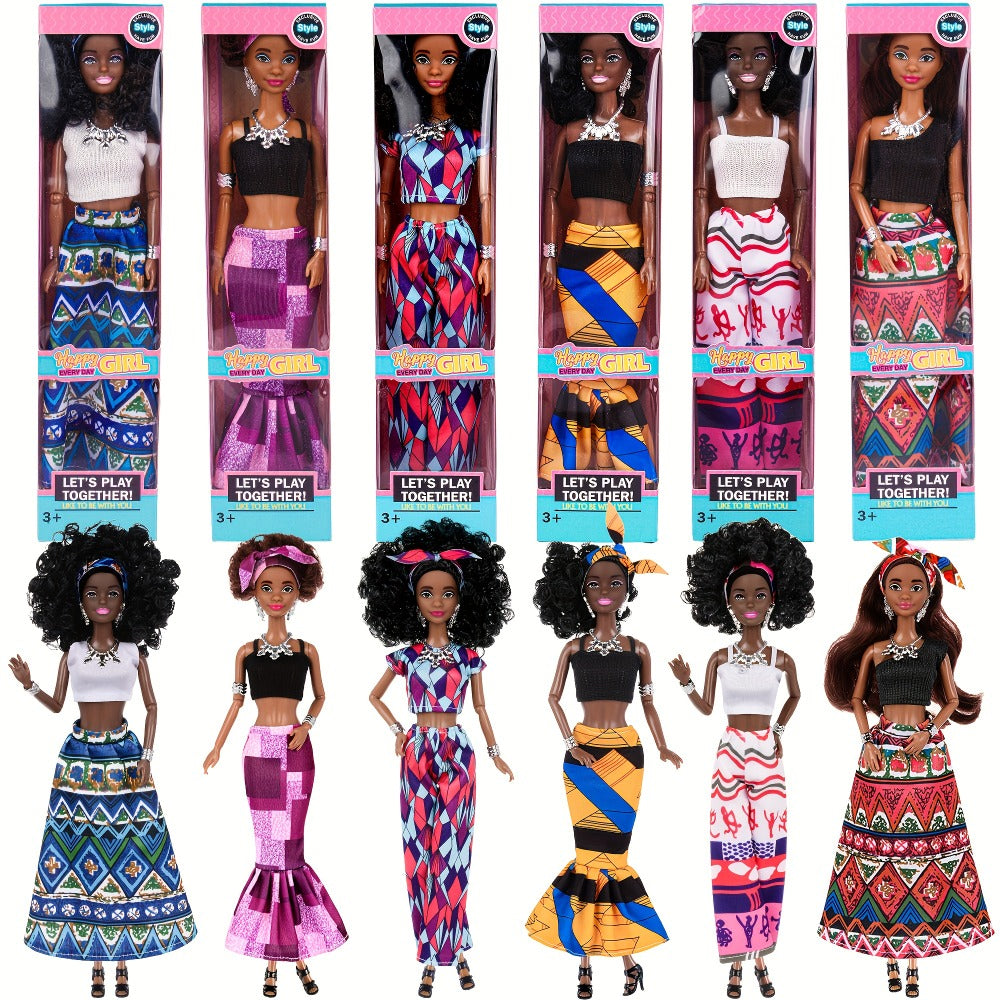 African American Fashion Doll Set 6 Pack 11.5 Inch Bohemian Curly Hair Dolls Removable Boho Outfits Headscarves Silver Necklaces Diverse Gift for Girls Kids Party Favors Birthday Christmas