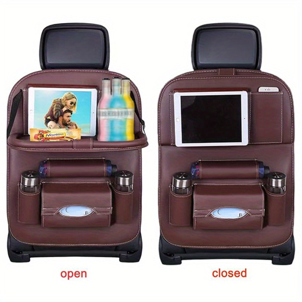 Car Rear Seat Organizer with Foldable Table, Footrest, Cup Holder, Tissue Box & Laptop Base – 2-Piece Premium Back Seat Storage Box Travel Companion