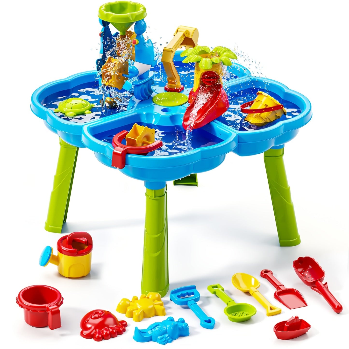 4-in-1 Sand & Water Table for Toddlers & Kids – Outdoor Sensory Play Sandbox Activity Table with Beach Toys, Summer Holiday Backyard Toy for Ages 2+, Accessories Color Random
