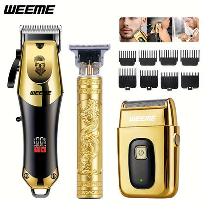 T-Blade Hair Clipper Set for Men - Golden Series USB Rechargeable Trimmer Kit with Guide Combs & Cleaning Brush, 1pc 2pcs 3pcs Options, Edge-Up Fade Beard Grooming, Gift for Men