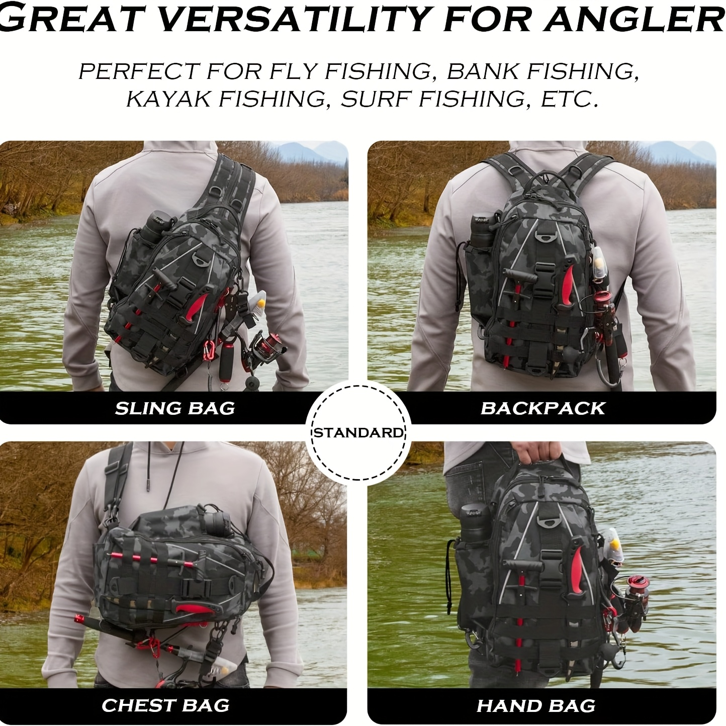 Waterproof Fishing Backpack Tackle Sling Bag – Rod Holder Daypack for Shore, Kayak & Fly Fishing | Men Women Outdoor Gear