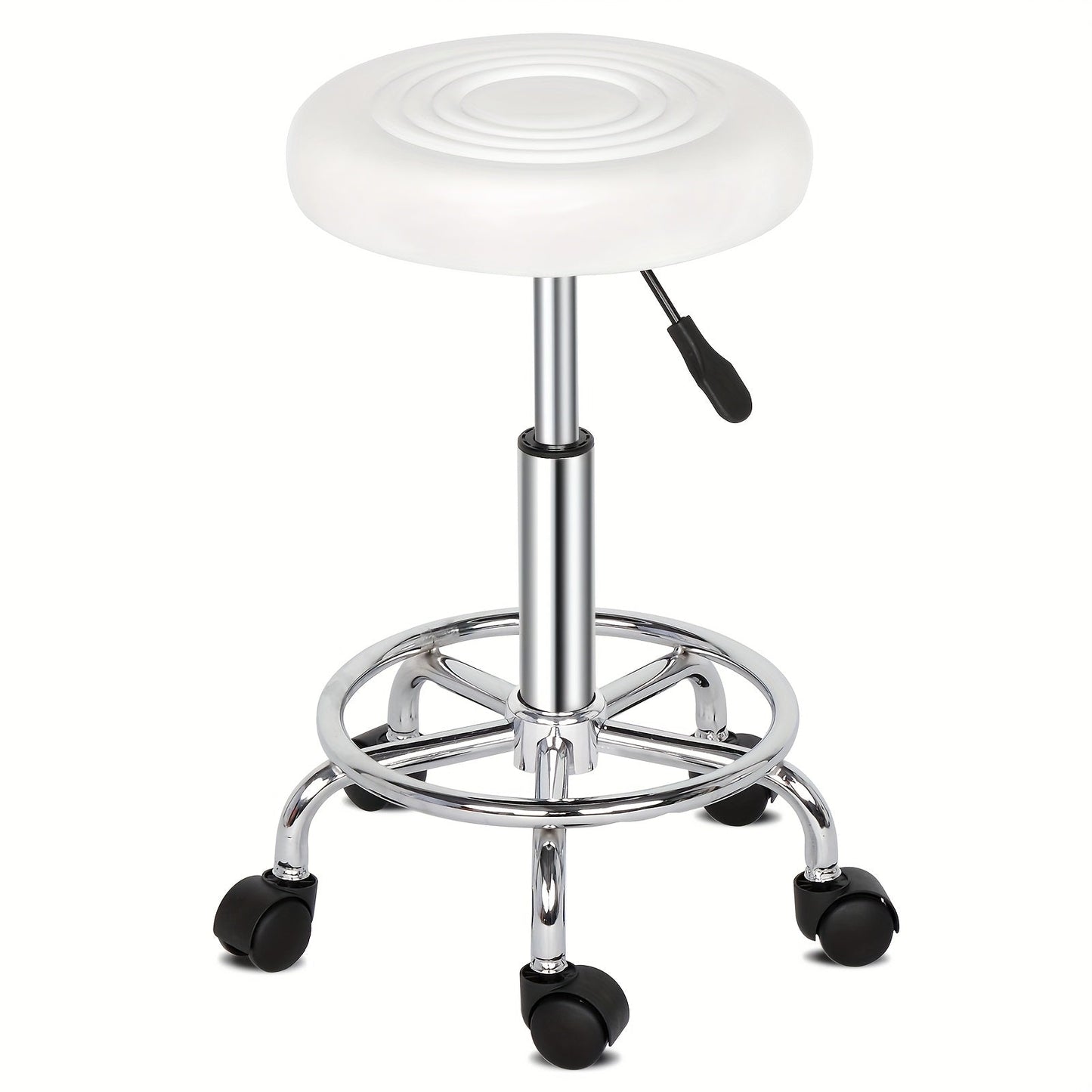 Saddle & Round Salon Stool with Backrest 360-Degree Swivel — Adjustable Height Professional Chair for Salon, Spa, Barber, Kitchen & Bistro, Black & White, 2 Styles