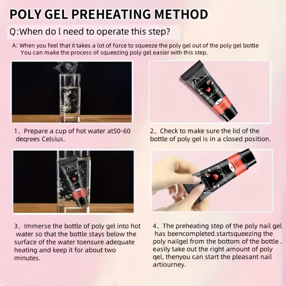 Poly Gel Nail Extension Kit 12pcs 3D Modeling Sculpting Gel – Semi-Permanent Resin Strengthener, Transparent Color Gel, Long-Lasting Acrylic Alternative for Beginner Salon DIY Nail Art Women