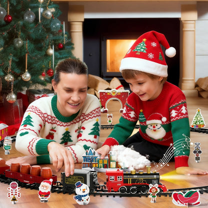 Christmas Train Set for Kids – 43PCS Electric Train Toy with Smoke, Lights & Sound, 6 Cars & 28 Tracks, Switchable Railway Layout, Holiday Birthday Gift for Boys Girls Toddlers