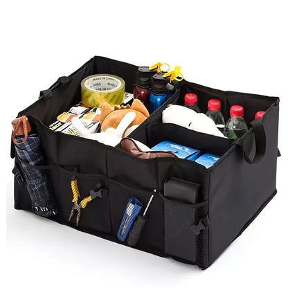 Foldable Car Trunk Organizer - Large Capacity Multi-Compartment Storage Box for Cars, Trucks & SUVs, Ultra-Durable Collapsible Cargo Storage, Black
