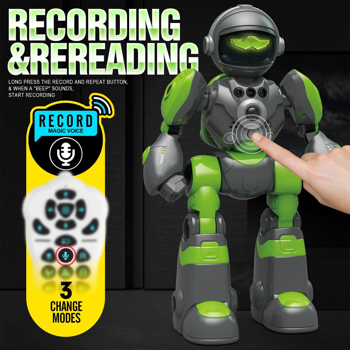 Gesture Control RC Robot Toy for Kids – Voice Recording, Programming, EMO LED Infrared Intelligent Interactive Robot, STEM Gift for Boys Girls Ages 6 7 8 9 10, Birthday Christmas (Green/Blue/Yellow)