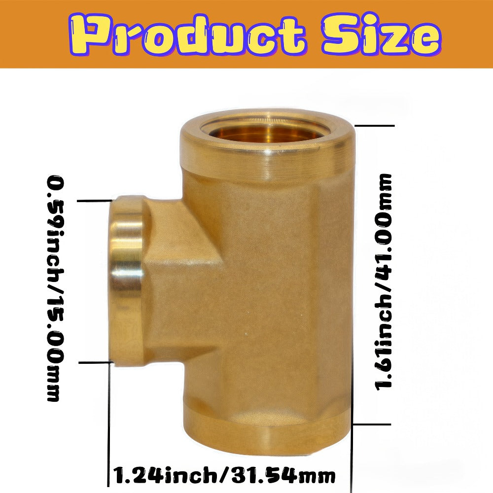 Brass Forged Pipe Tee Fittings NPT Female Threaded - 3-Way T-Shape Connector Couplings, Durable Metal Pipe Intersection Adapter for 1/8" 1/4" 3/8" 1/2" Pipes, Plumbing HVAC Gas Water Applications