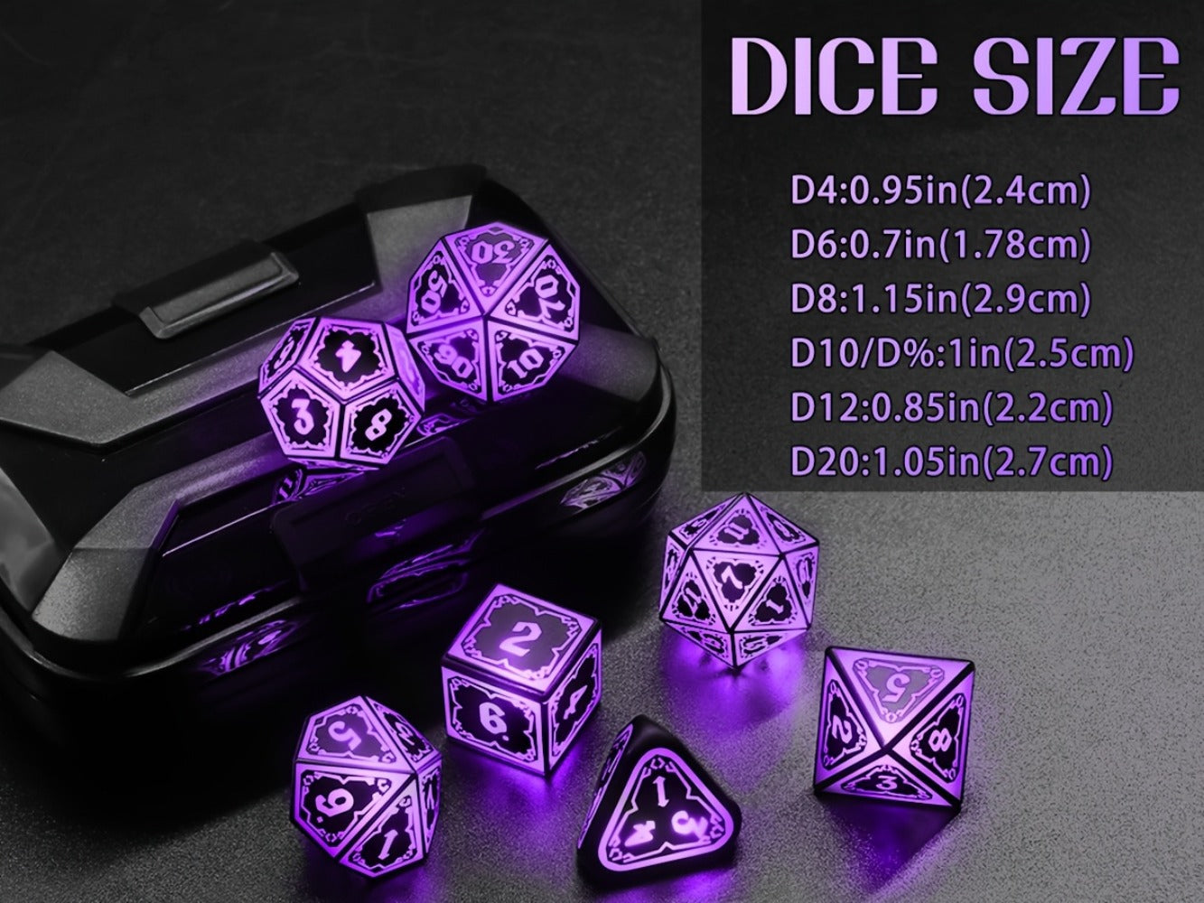 Glowing DnD Dice Set with Wireless Rechargeable Charging Case – 7-Piece LED Light Up Polyhedral Dice D4 D6 D8 D10 D12 D20 for Dungeons & Dragons, Pathfinder & Tabletop RPG, 6-Hour Battery, Mixed Blue Purple, Unique Gamer Gift