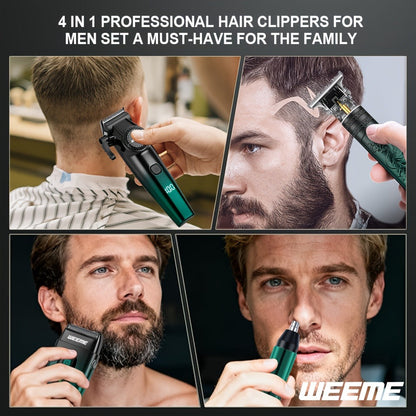 Hair Cutting Set 4pcs Professional - Electric Hair Clipper, Electric Shaver, T-Blade Trimmer & Nose Hair Trimmer, Gradient Green Gift Box, Precise Grooming Kit for Home Use & Gift