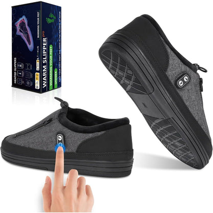 Heated Slippers for Men & Women with 5000mAh Battery - Electric Foot Warmer Shoes, Carbon Fiber Heating, 3 Heat Settings, 6-8 Hour Battery Life, Indoor Outdoor Plush House Slippers, M & L
