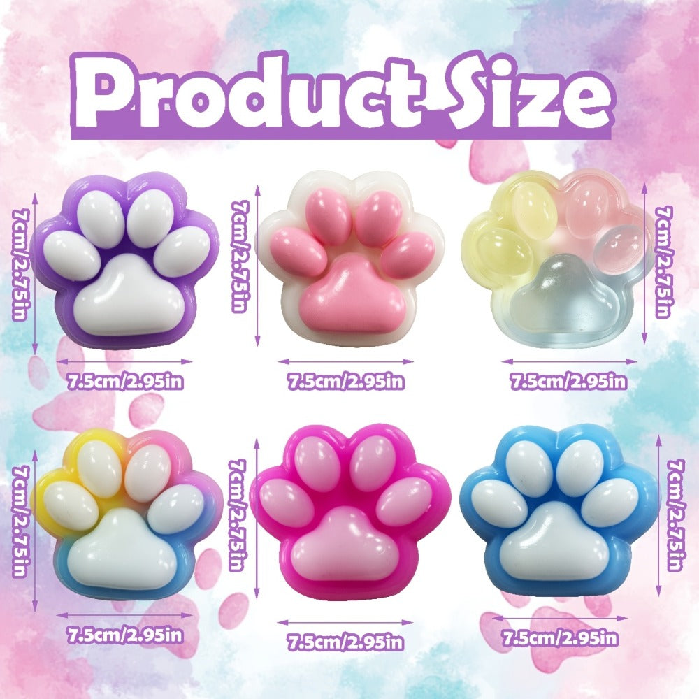 Cat Paw Squishy Fidget Toy 6pcs – Colorful Taba Fufu Squeeze Paw Handmade Soft Sticky Sensory Toys for Kids & Adults, Party Favor Pack for Christmas Easter Halloween Valentine's Day