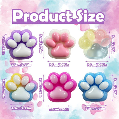 Cat Paw Squishy Fidget Toy 6pcs – Colorful Taba Fufu Squeeze Paw Handmade Soft Sticky Sensory Toys for Kids & Adults, Party Favor Pack for Christmas Easter Halloween Valentine's Day