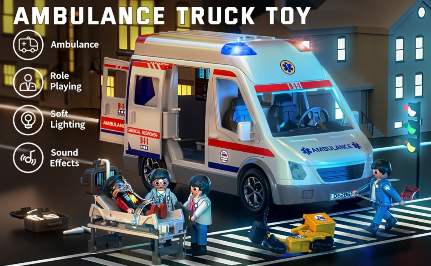 Ambulance Toy Playset for Kids Ages 3-8 – Realistic Friction-Powered Emergency Vehicle with Flashing Lights & Siren Sound, Durable Design, Birthday Holiday Gift for Boys & Girls
