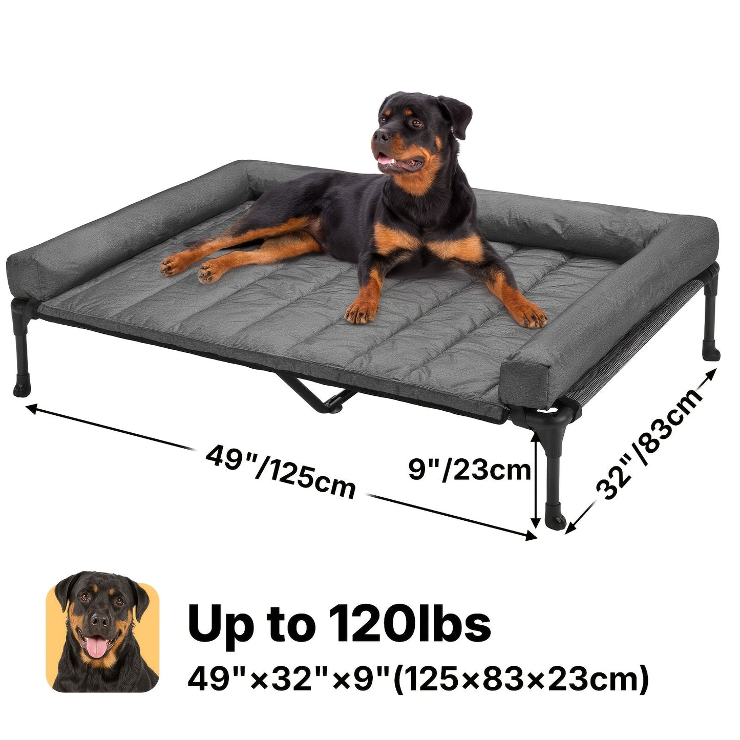 Elevated Dog Bed with Cooling Mesh & Removable Bolster Pillow Top Mat – Raised Dog Cot Bed, No-Slip Feet, Breathable Dog Sofa Bed for Indoor & Outdoor Use