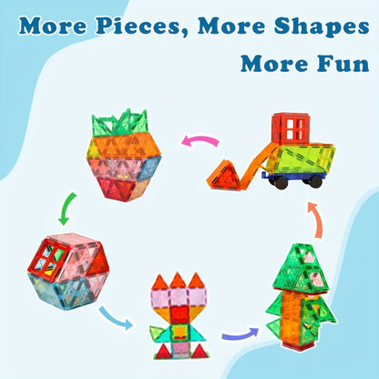 Magnetic Tiles for Kids 106/136pcs with 2 Toy Cars – STEM Approved Educational Magnet Building Blocks Set Stacking Puzzle Toy for Boys & Girls Ages 3+, Best Birthday Christmas Holiday Gift