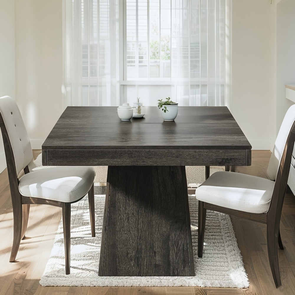 Dining Table, Square for 4 with Pedestal Base - 31.5" Farmhouse Kitchen Table, Grey Wood shown in the main product view
