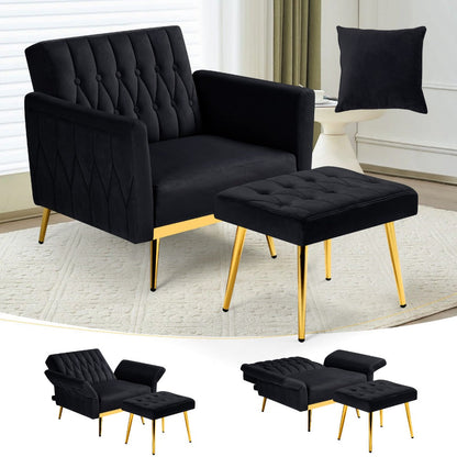 Accent Chair, Velvet Tufted with Movable Ottoman & Adjustable Armrest - 31.5" Upholstered shown in the main product view