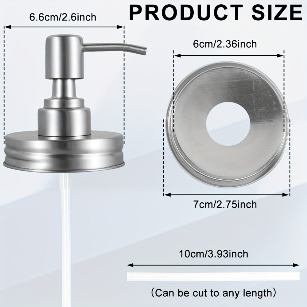 Mason Jar Soap Dispenser Pump Lids 4 Pack – 304 Stainless Steel Regular Mouth Mason Jar Pump Replacement, Leakproof Gasket, 3.9" Cuttable Tube, for Kitchen Bathroom Lotion Hand Soap Dish Soap