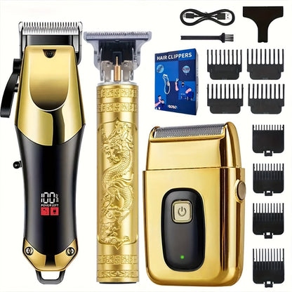 Cordless Hair Clipper Set for Men & Women — Professional Wireless Barber Clippers with T-Blade Trimmer, LED Screen, Adjustable Taper Lever, Rechargeable USB, Steel Blades, Home & Travel Grooming Kit