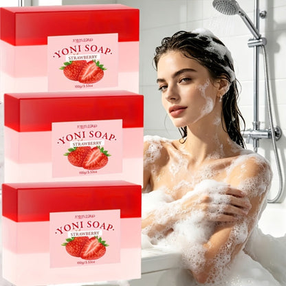 Strawberry Intimate Soap for Women 3-Pack – pH-Balanced Feminine Wash Bar for Gentle Intimate & Body Cleansing | Moisturizing Sensitive Skin Friendly Feminine Hygiene Soap | Refreshing Scent, 100g Each