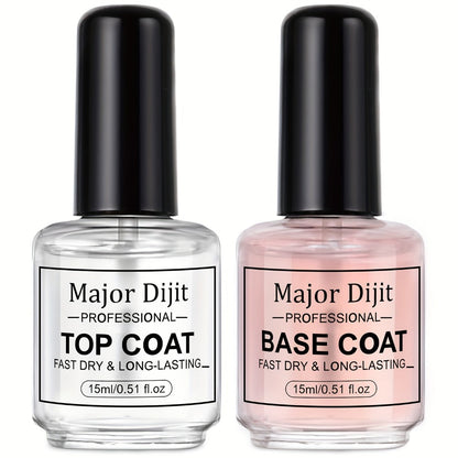 Nail Base Coat and Top Coat Kit — High Gloss Long-Lasting Air Dry Non-Gel Nail Care Set with Nutrient Oil & Drying Agent, Professional Home Manicure Treatment Essentials for Women (15ml / 0.5oz Each)