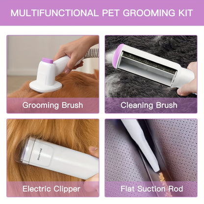 Dog Grooming Vacuum Kit 4-in-1 – Pet Hair Vacuum with Electric Clipper, Grooming Brush & Deshedding Tools, 2.5L Large Dust Cup, 10kPa Suction, Low Noise, 4 Comb Sizes (Model G2-W2)