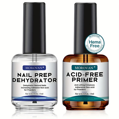 Acid-Free Nail Dehydrator & Primer Set Professional Bonding Kit for Acrylic Gel Polish Fast Dry Non-Acid Base with Nail File Brush Salon DIY Nail Prep Gift Box for Nail Technicians